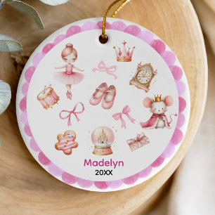 Cute Pink Coquette Bow Nutcracker Ballerina Ceramic Ornament