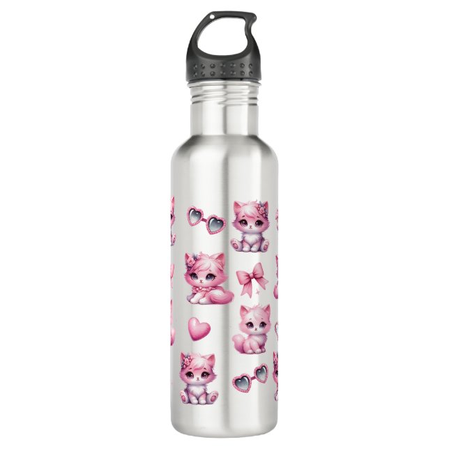 Cute Pink Coquette Bows Aesthetic  Stainless Steel Water Bottle (Front)