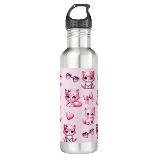 Cute Pink Coquette Bows Aesthetic  Stainless Steel Water Bottle (Front)