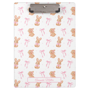 Cute Pink Coquette Bows Bunnies Personalized Name Clipboard