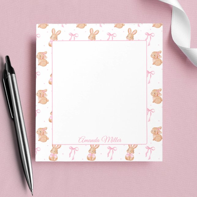 Cute Pink Coquette Bows  Bunnies Personalized Name Notepad (Creator Uploaded)
