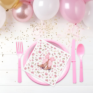 Cute Pink Coquette Cowgirl Boots and Bow Napkins
