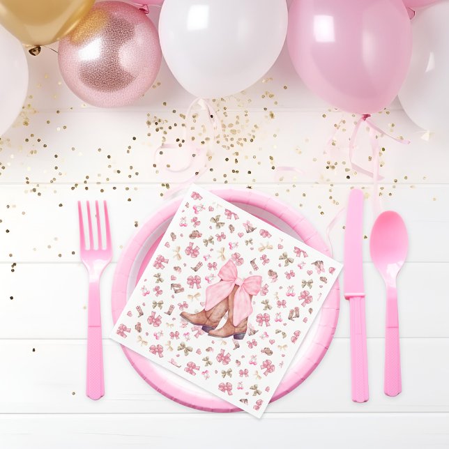 Cute Pink Coquette Cowgirl Boots and Bow Napkins (Creator Uploaded)