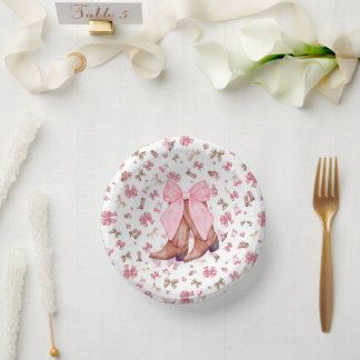 Cute Pink Coquette Cowgirl Boots and Bow Party Paper Bowls