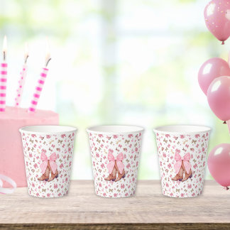 Cute Pink Coquette Cowgirl Boots and Bow Party Paper Cups