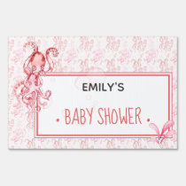 Cute Pink &amp; Coral Octopus Baby Shower Sign