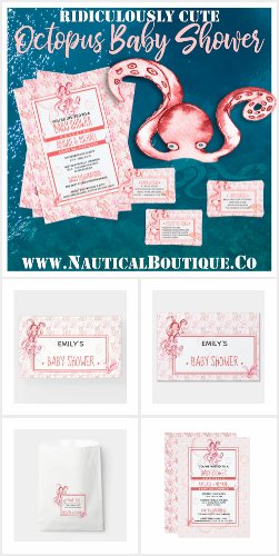 Cute Pink + Coral Sea Life Octopus Baby Shower