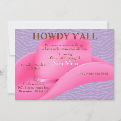 Cute Pink Country Cowboy Hat Birthday Invite