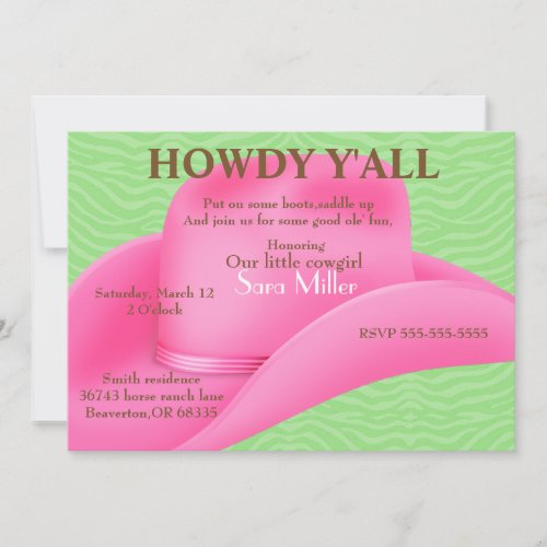 Cute Pink Country Cowboy Hat Birthday Invite