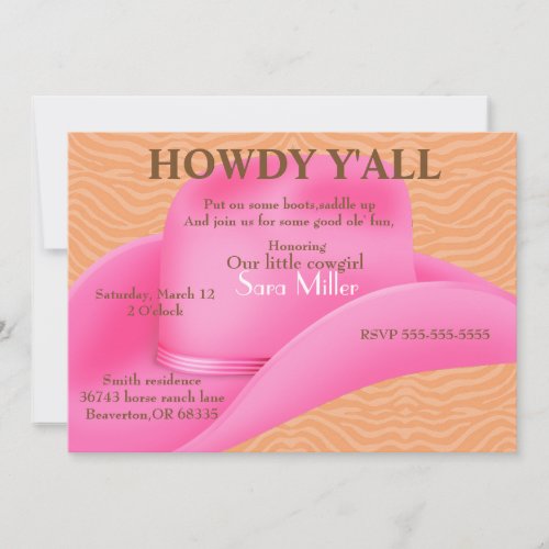 Cute Pink Country Cowboy Hat Birthday Invite