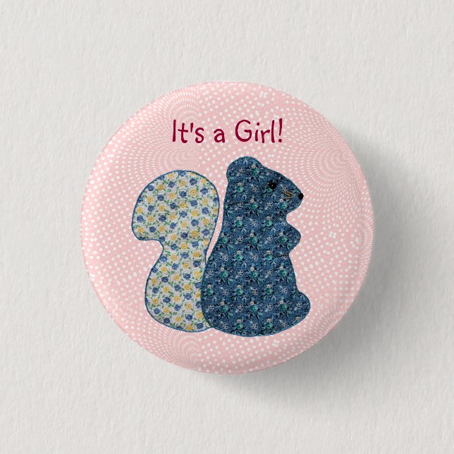 Cute Pink Country Style Squirrel Baby Girl Button (Front)
