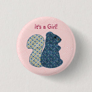 Cute Pink Country Style Squirrel Baby Girl Button