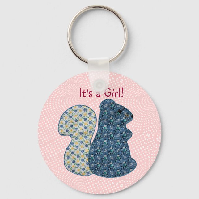 Cute Pink Country Style Squirrel Baby Girl Keychain (Front)