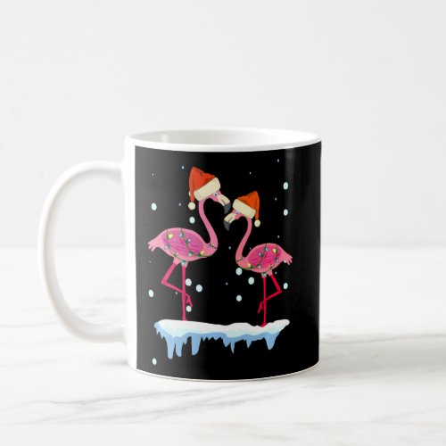 Cute Pink Couple Love Flamingo Santa Hats Snow Chr Coffee Mug