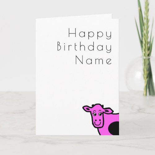 Cute Pink Cow Funny Cartoon Art Deco Birthday Card