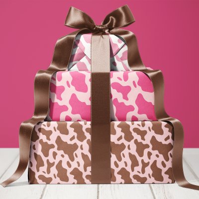 Cute Pink Cow Print Country Wrapping Paper Sheets