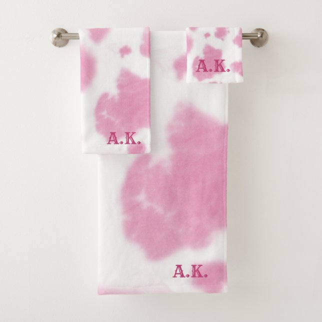 Cute Pink Cow Print Western Rodeo Bath Towel Set (Insitu)