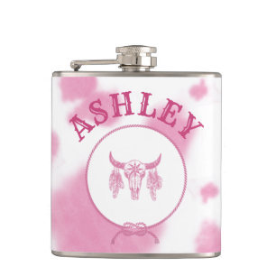 Cute Pink Cow Print Western Rodeo Custom Flask