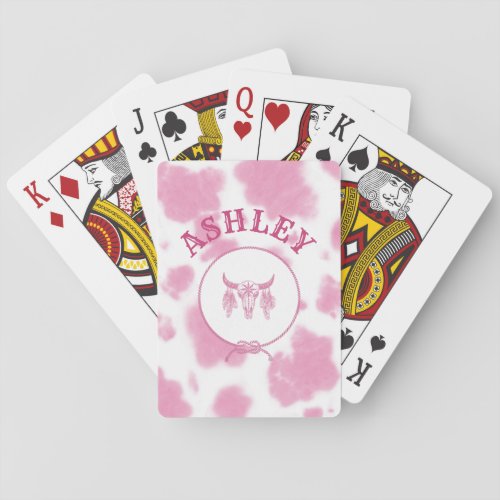 Cute Pink Cow Print Western Rodeo Custom Poker Cards