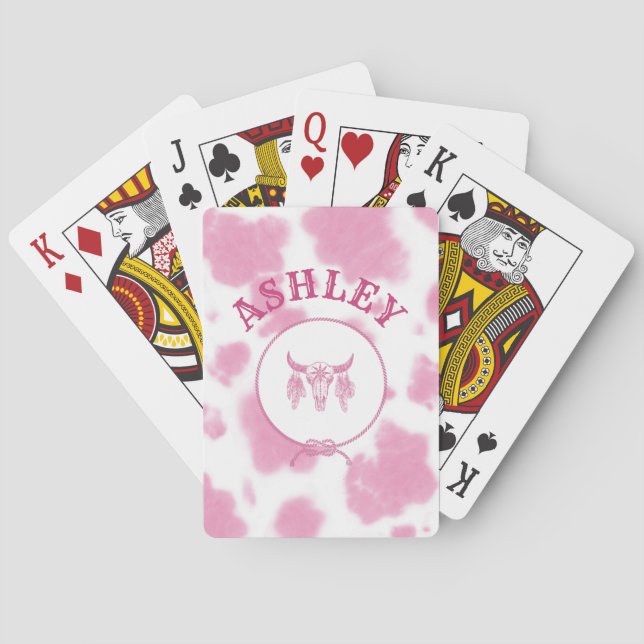 Cute Pink Cow Print Western Rodeo Custom Poker Cards (Back)