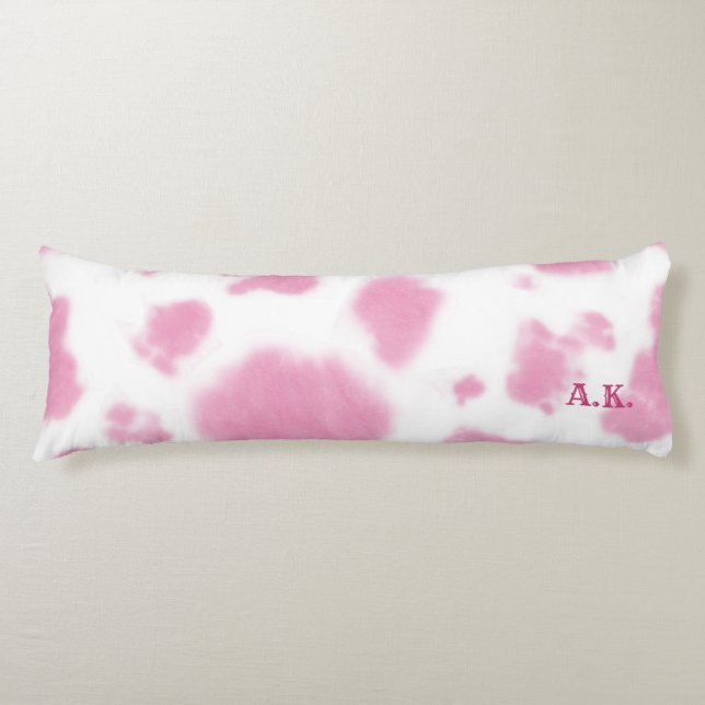 Cute Pink Cow Print Western Rodeo Monogram Body Pillow (Front)