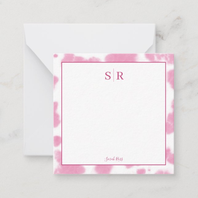 Cute Pink Cow Print Western Rodeo Monogram Note Card (Front)