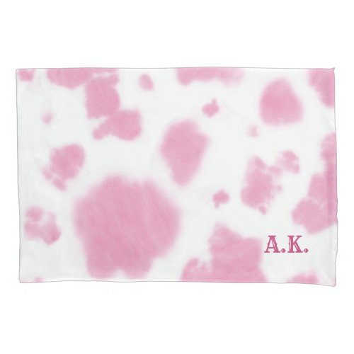 Cute Pink Cow Print Western Rodeo Monogram Pillow Case
