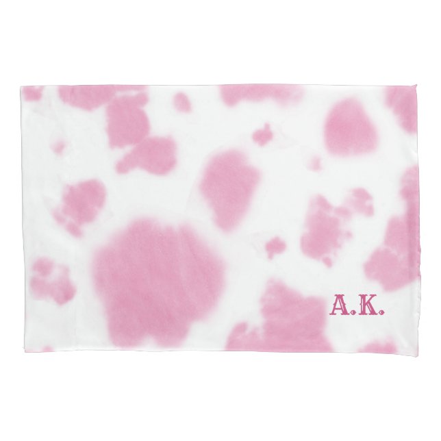 Cute Pink Cow Print Western Rodeo Monogram Pillow Case (Front)