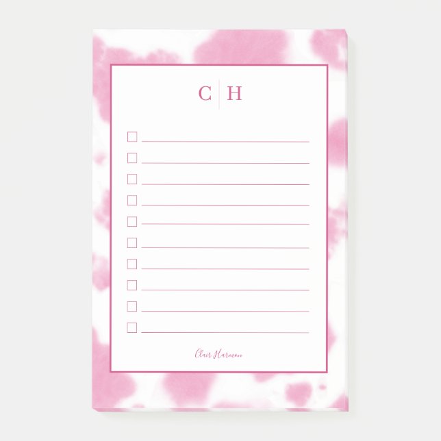 Cute Pink Cow Print Western Rodeo Monogram Post-it Notes (Front)