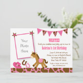 Cute Pink Cowgirl 1st Birthday Invitation (Standing Front)