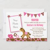 Cute Pink Cowgirl 1st Birthday Invitation (Front)