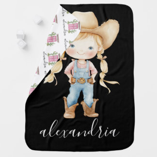 Cute Pink Cowgirl Baby Blanket