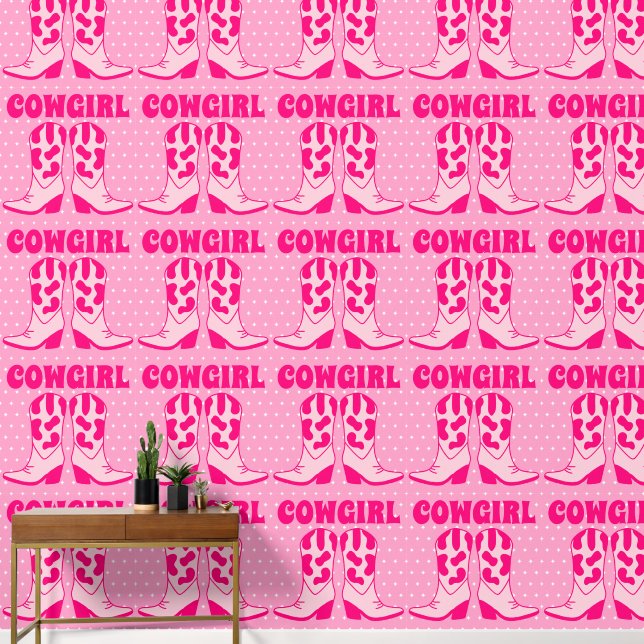 Cute Pink Cowgirl Boots Pattern Wallpaper (Hallway)