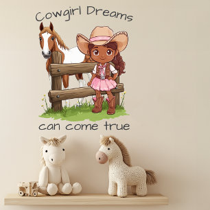 Cute Pink Cowgirl Dreams Can Come True Horse Wall Decal