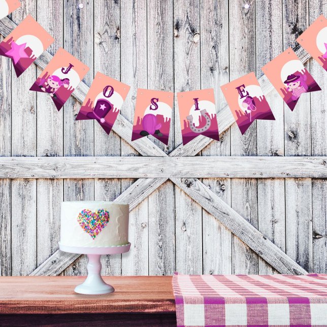 Cute pink cowgirl western desert any age birthday  bunting flags (Creator Uploaded)
