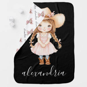 Cute Pink Cowgirl with Chihuahua Pattern on Back Baby Blanket