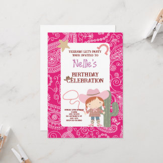 Cute Pink Cowirl Child's Birthday Invitation