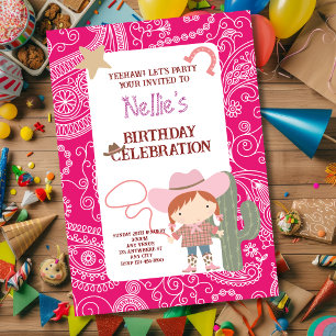 Cute Pink Cowirl Child's Birthday Invitation