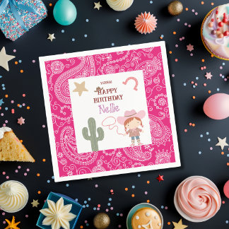 Cute Pink Cowirl Child's Birthday Napkins
