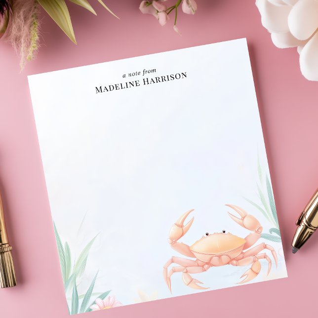 Cute Pink Crab Nautical Beach Personalized Name Notepad (Creator Uploaded)