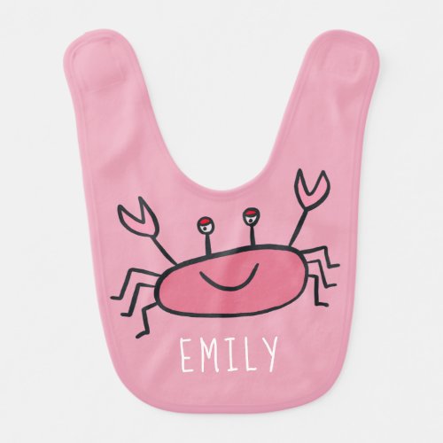 Cute Pink Crab Sea Animal Baby Girl Name Baby Bib