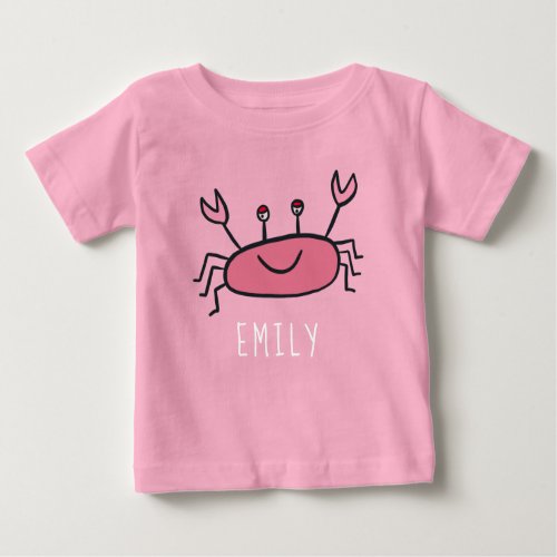 Cute Pink Crab Sea Animal Baby Girl Name Baby T_Shirt