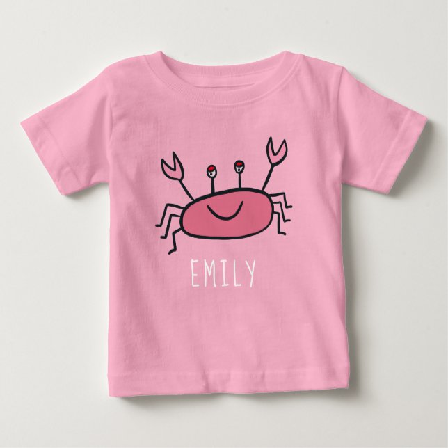 Cute Pink Crab Sea Animal Baby Girl Name Baby T-Shirt (Front)