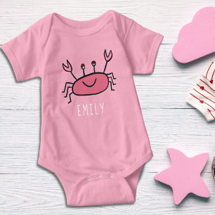 Cute Pink Crab Sea Animal Baby Girl Name Bodysuit