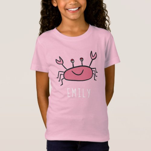 Cute Pink Crab Sea Animal Girl Name  T_Shirt