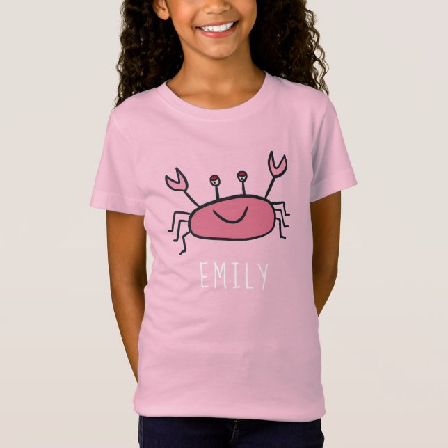 Cute Pink Crab Sea Animal Girl Name  T-Shirt (Front)