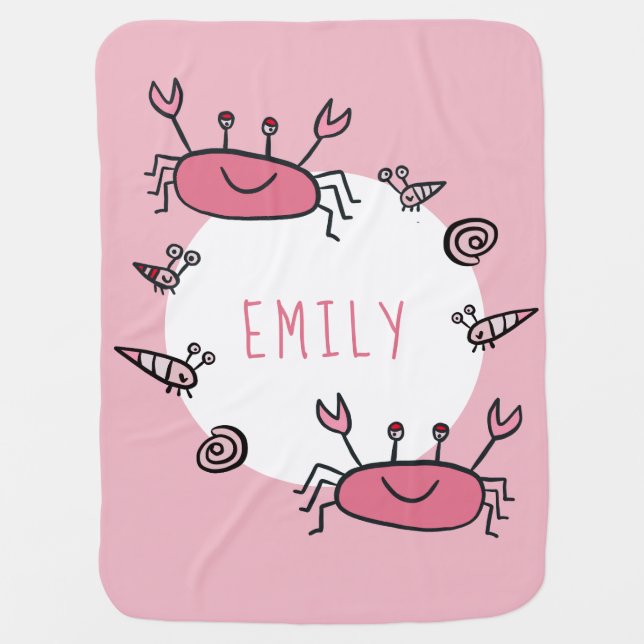 Cute Pink Crab Sea Animals Baby Girl Baby Blanket (Front)