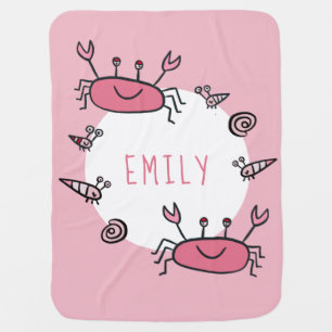 Cute Pink Crab Sea Animals Baby Girl Blanket