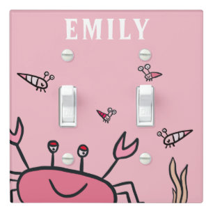 Cute Pink Crab Sea Animals Baby Girl Light Switch Cover