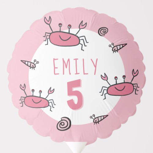 Cute Pink Crab Sea Animals Girl Birthday Balloon